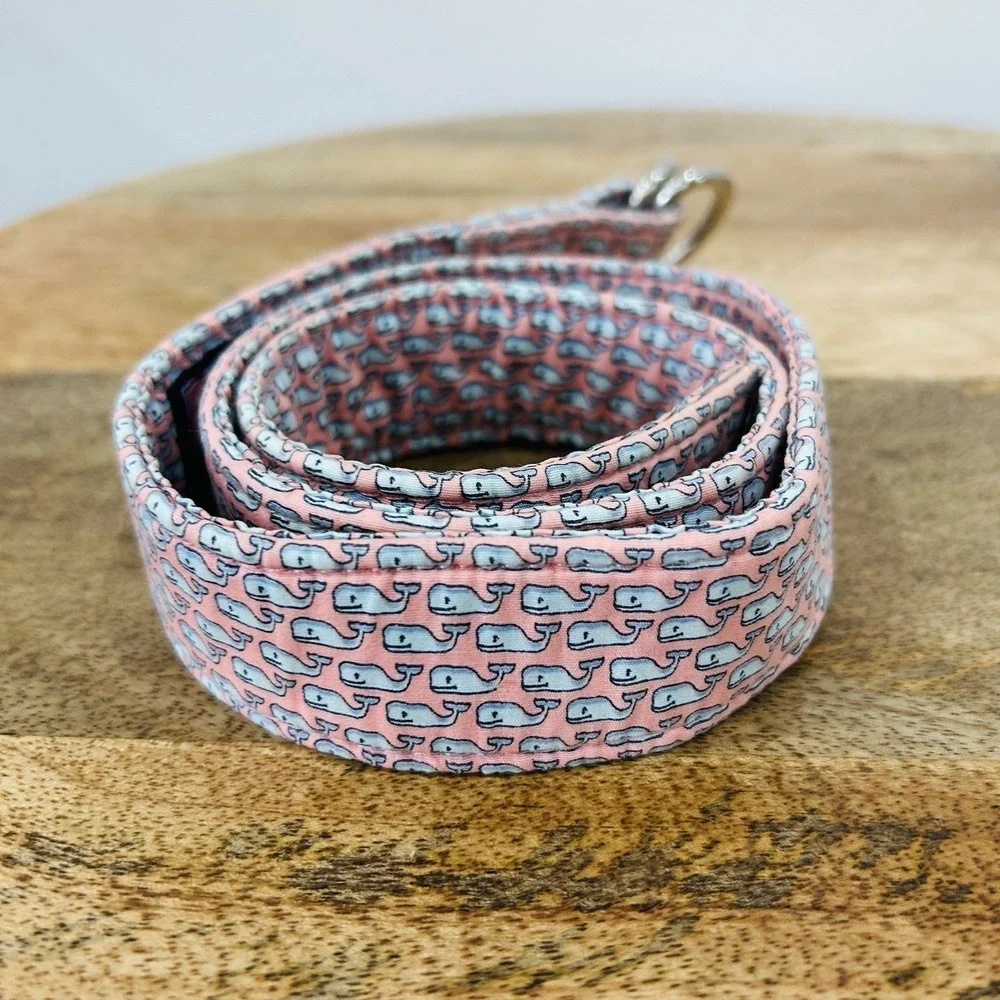 Vineyard Vines Men's Pink Blue Whale Cotton Belt Size Small D-ring 36